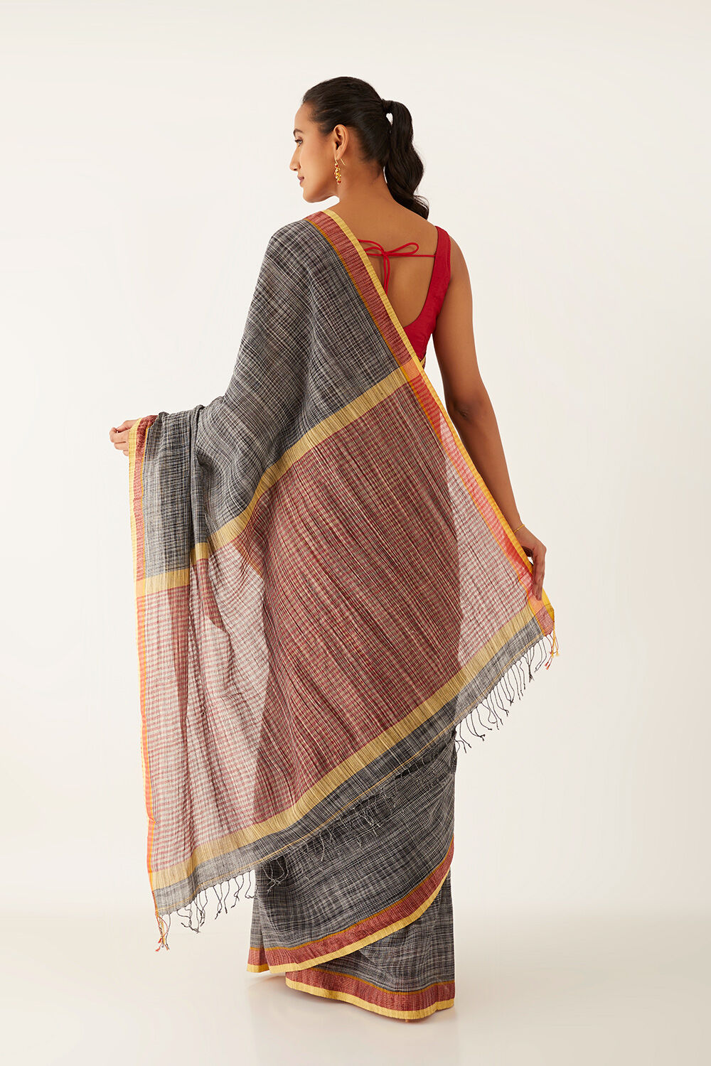 Black Pure Cotton Woven Bengali Saree image number null