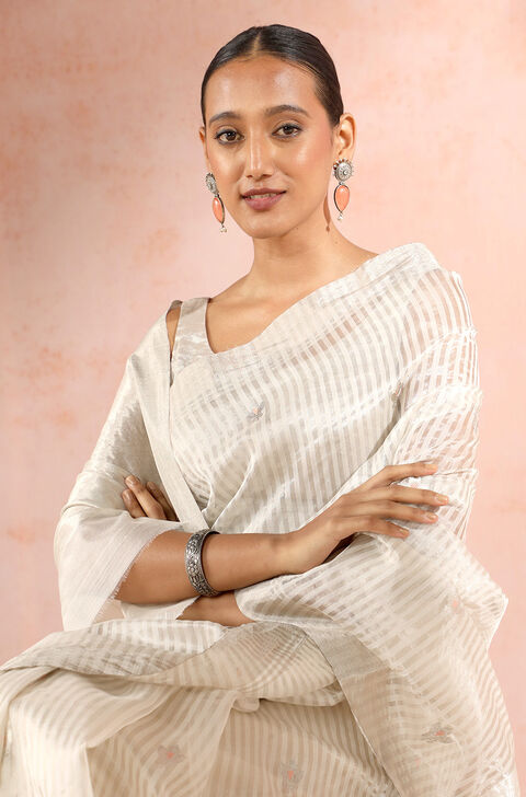 Off White Chanderi Pure Silk Cotton Woven Saree