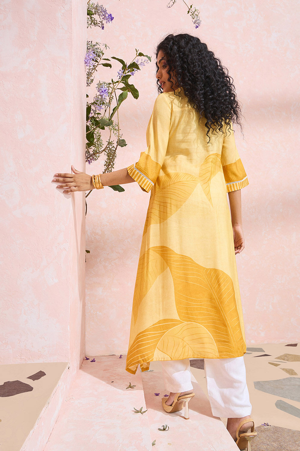 Yellow Printed Viscose Kurta image number null