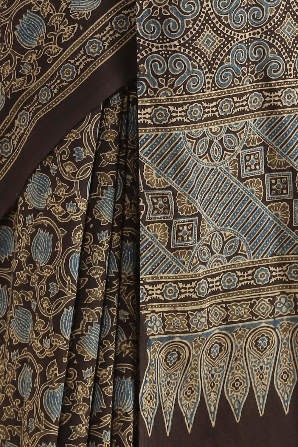 Black Pure Cotton Ajrakh Printed Saree image number null