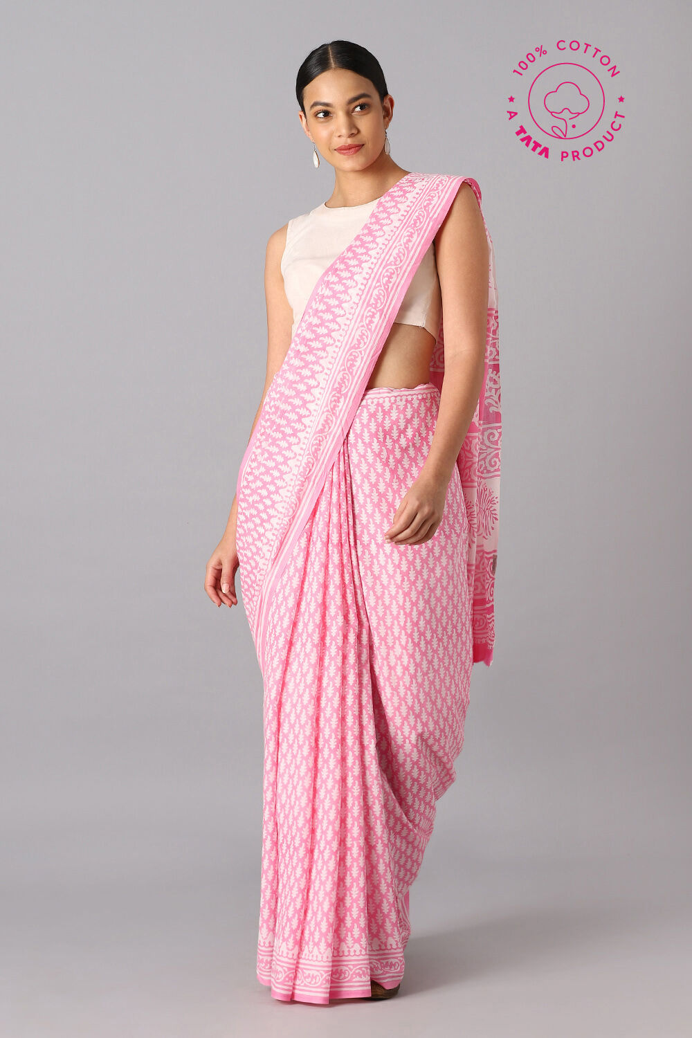 Light Pink Pure Cotton Sanganeri Printed Saree image number null