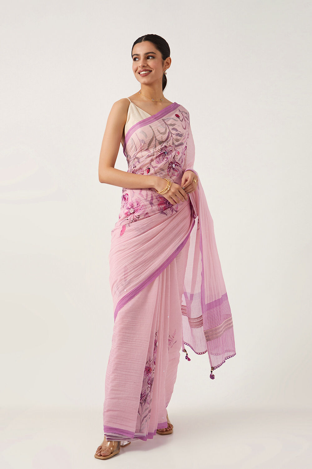 Purple Pure Silk Cotton Digital Printed Saree image number null