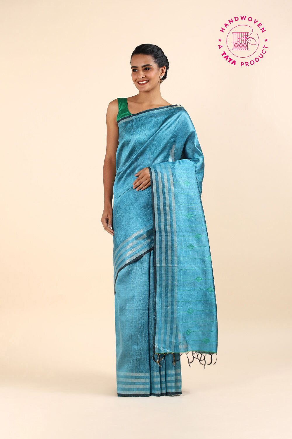 Light Blue Pure Tussar Silk Bhagalpuri Saree image number null