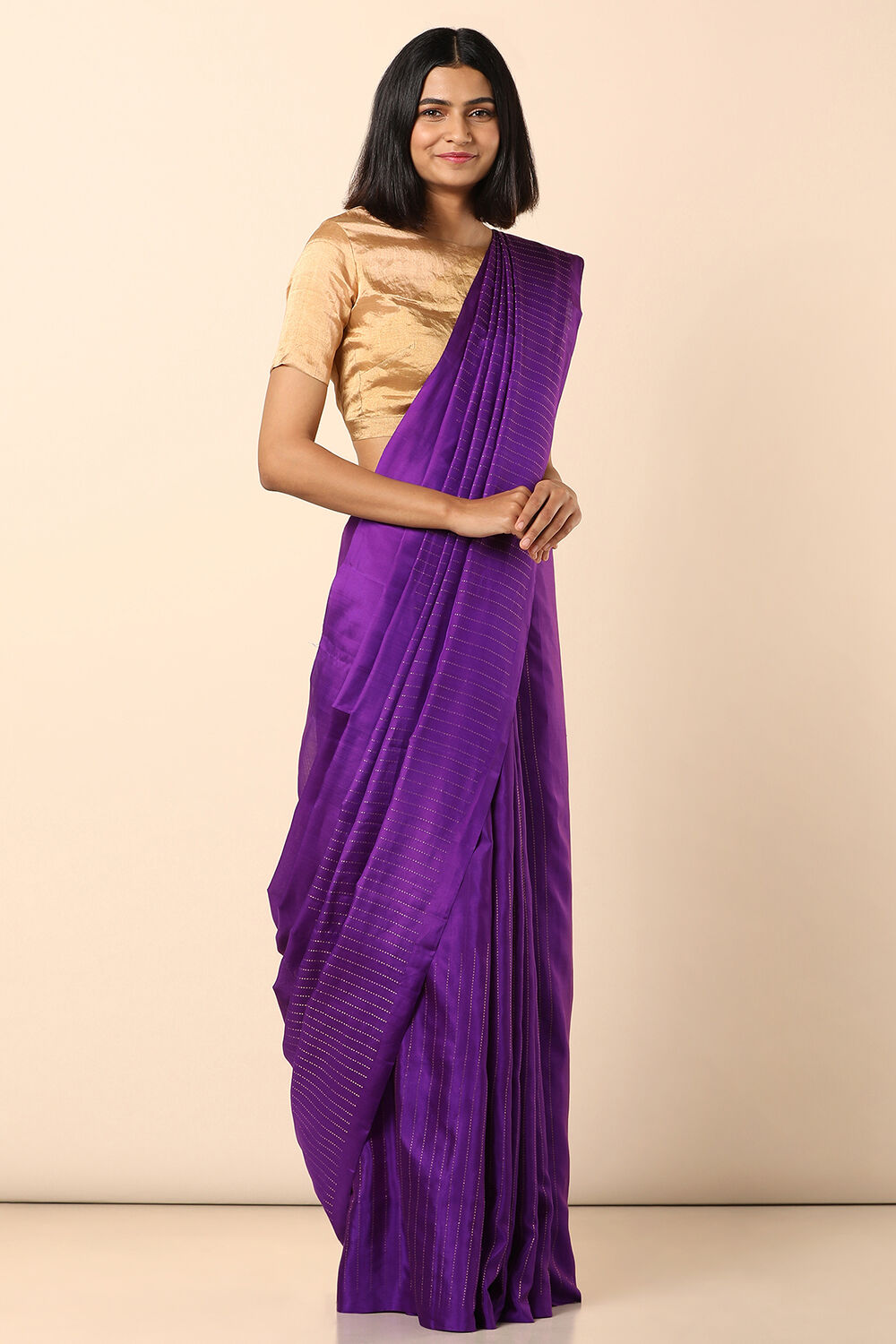 Violet Handwoven South Pure Silk Tencel Saree image number null
