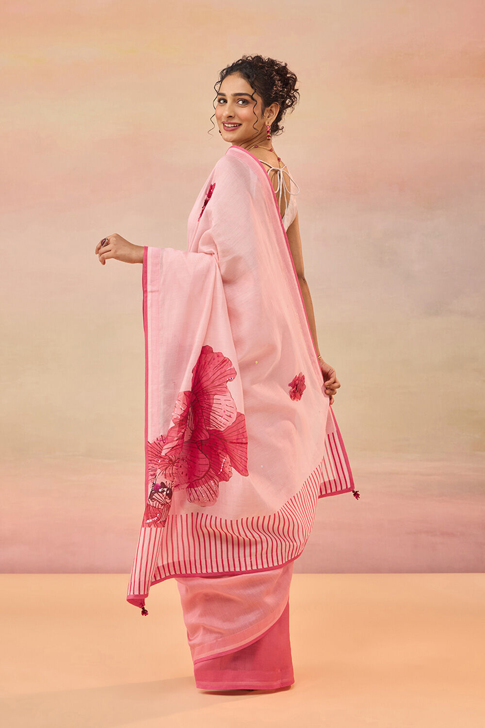 Light Pink Pure Silk Cotton Printed Saree image number null