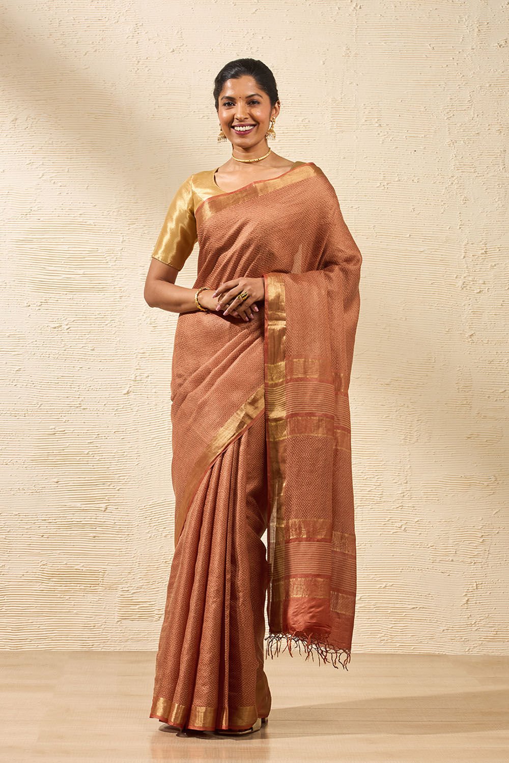Orange Woven Design Pure Tussar Silk Saree image number null