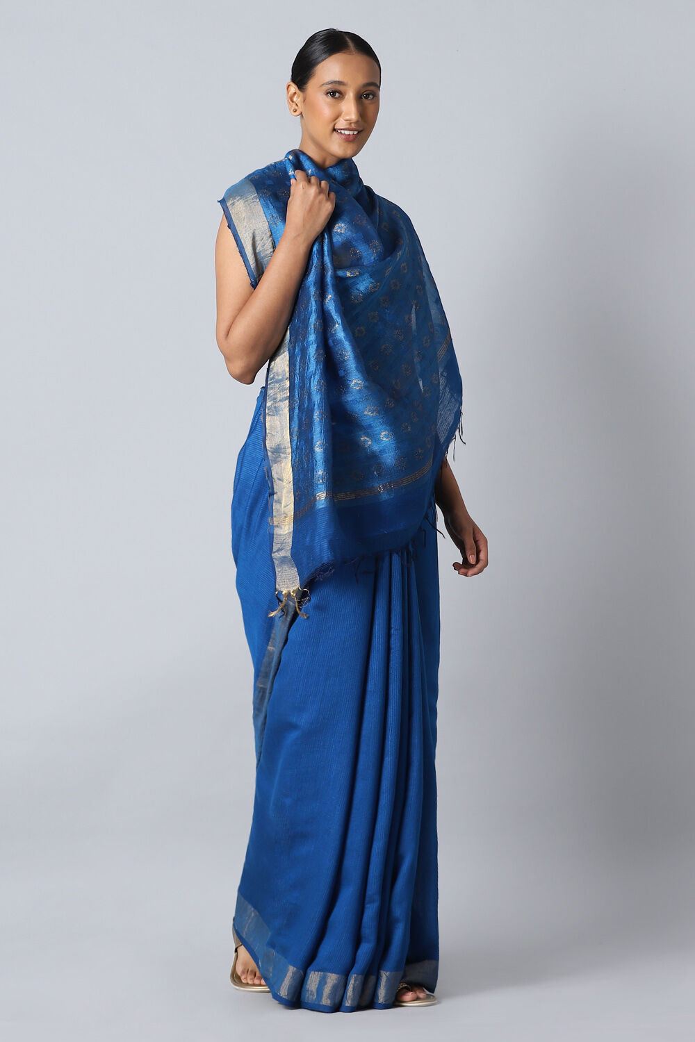 Blue Pure Silk Tussar Bhagalpuri Saree image number null