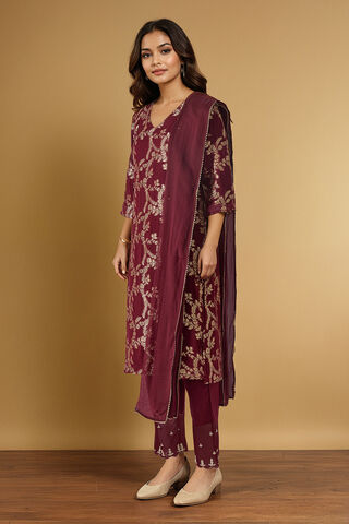 Dark Red Brocade Viscose Kurta Set thumbnail image number null