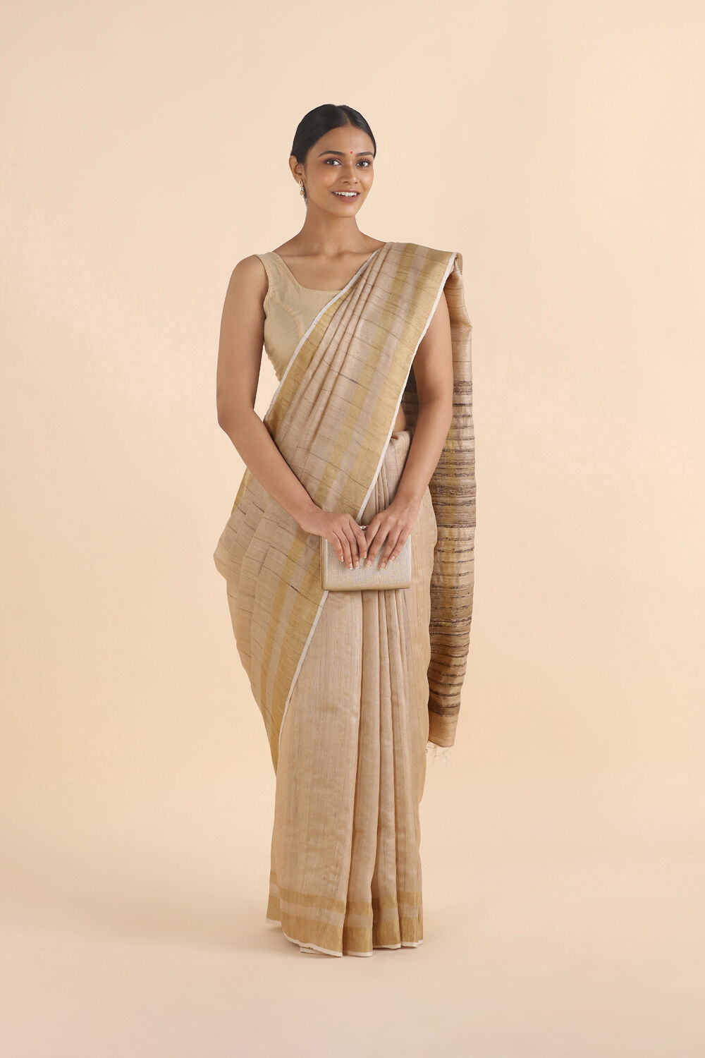 Beige Pure Tussar Silk Bhagalpuri Saree image number null