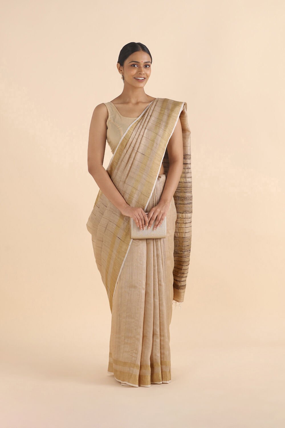 Beige Pure Tussar Silk Bhagalpuri Saree image number null