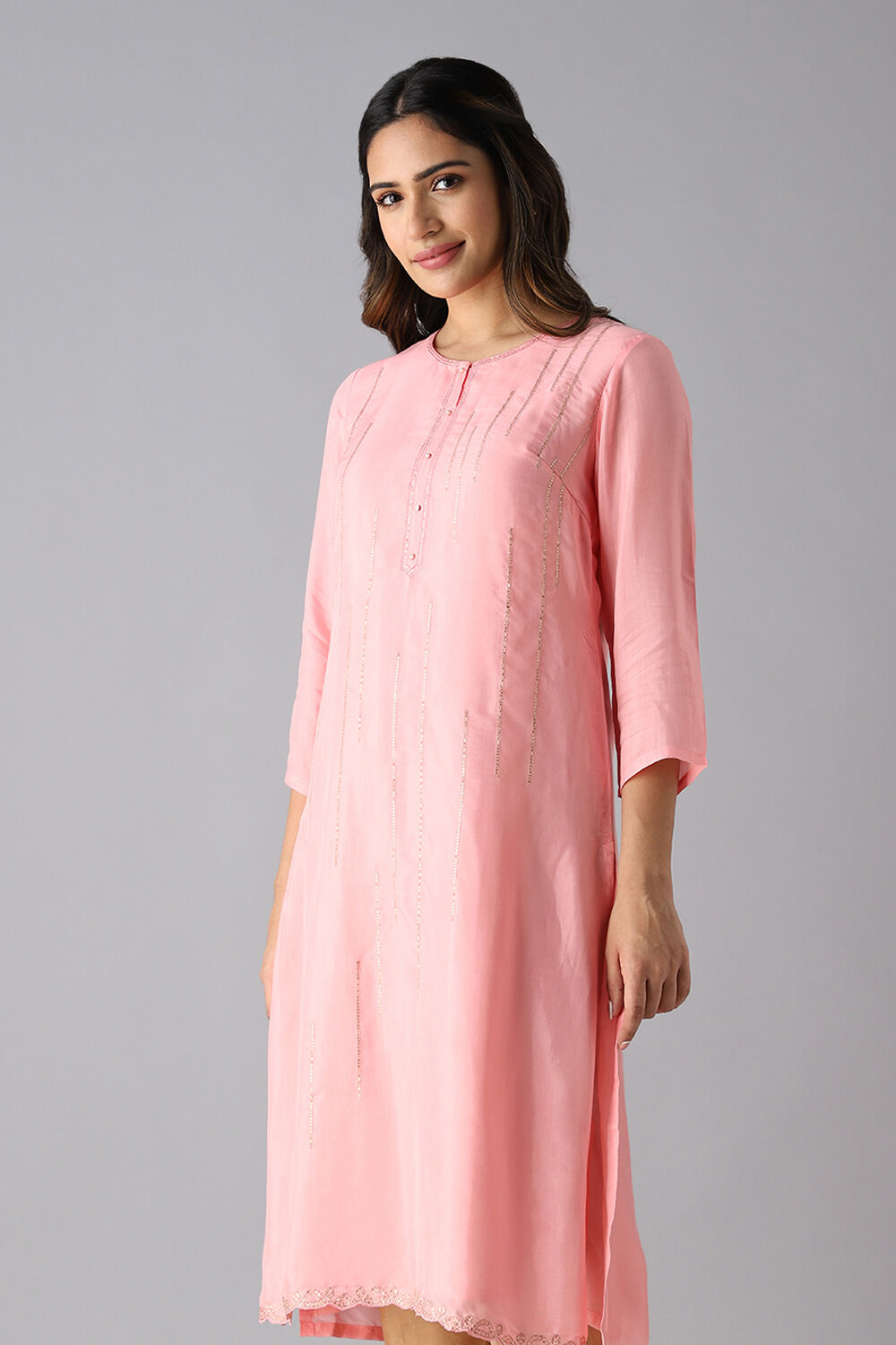 Light Pink Viscose Embroidered Kurta image number null