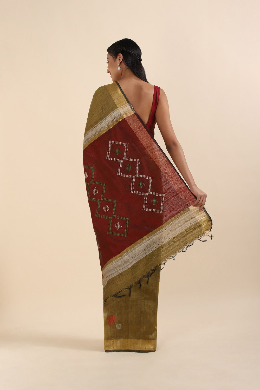 Green Pure Tussar Silk Bhagalpuri Saree image number null