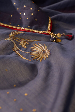 Dark Blue Pure Silk Cotton Embroidered Saree thumbnail image number null