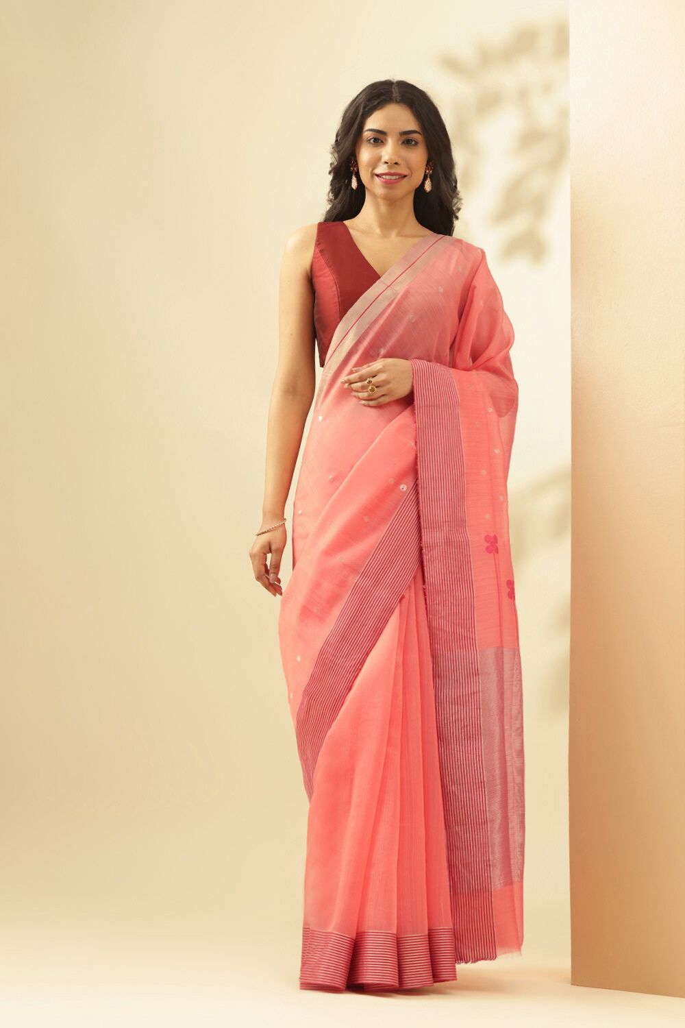 Pink Woven Pure Silk Cotton Chanderi Saree image number null