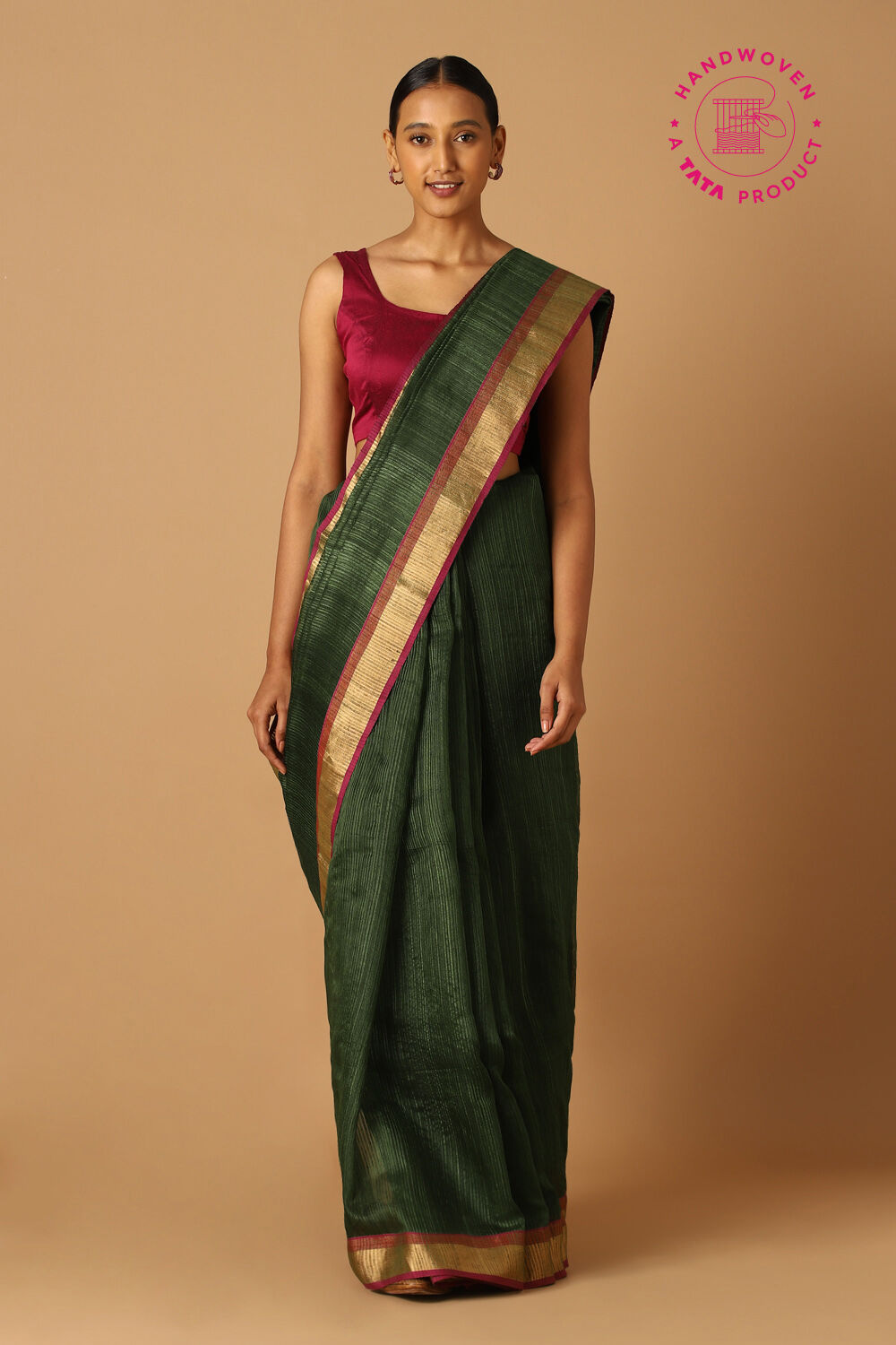 Dark Green Pure Silk Vanya Bengal Saree image number null