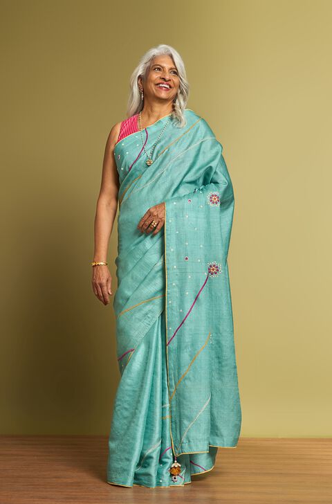 Green Gujarat Pure Tussar Silk Embroidered Saree
