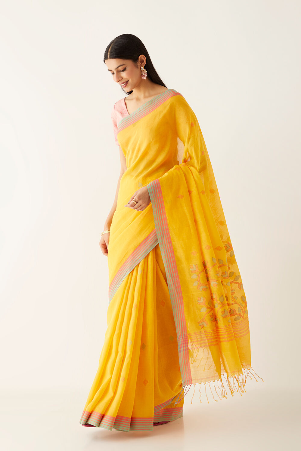 Yellow Pure Cotton Bengal Saree image number null