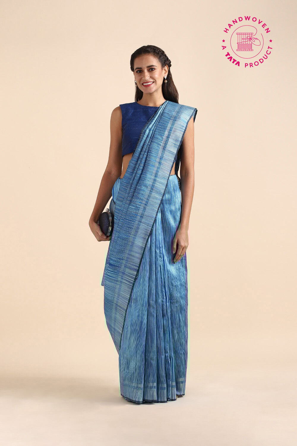 Light Blue Pure Tussar Silk Tie and Dye Saree image number null