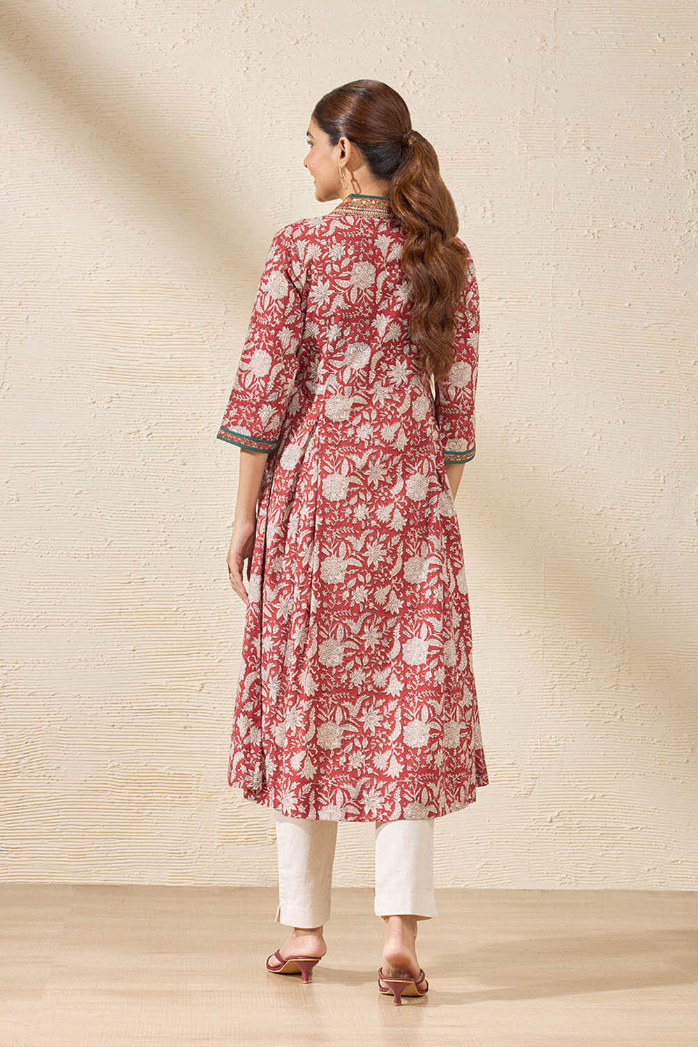 Red Pure Cotton Printed Sanganeri Kurta image number null