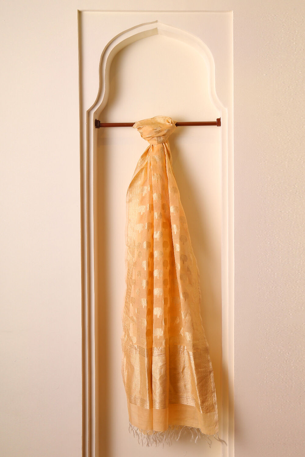 Melon Orange Pure Banaras Silk Cotton Dupatta image number null