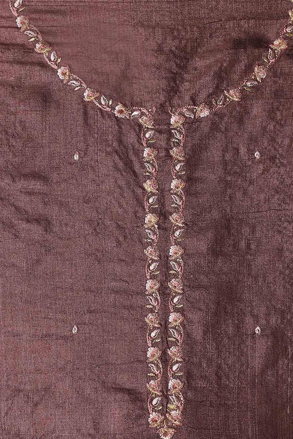 Brown Tussar Embroidered Unstitched Suit Set image number null