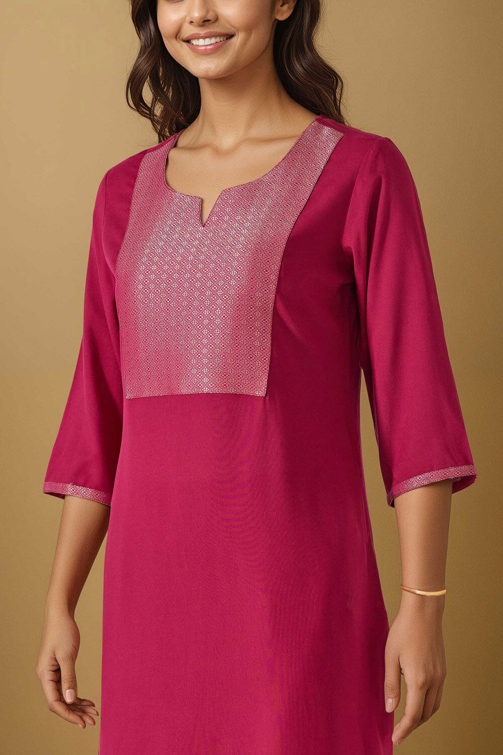 Dark Pink Pure Viscose Brocade Kurta Set image number null