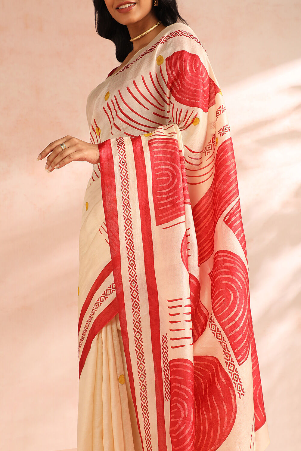 Off White Chattisgarh Pure Tussar Silk Hand Painted Saree image number null