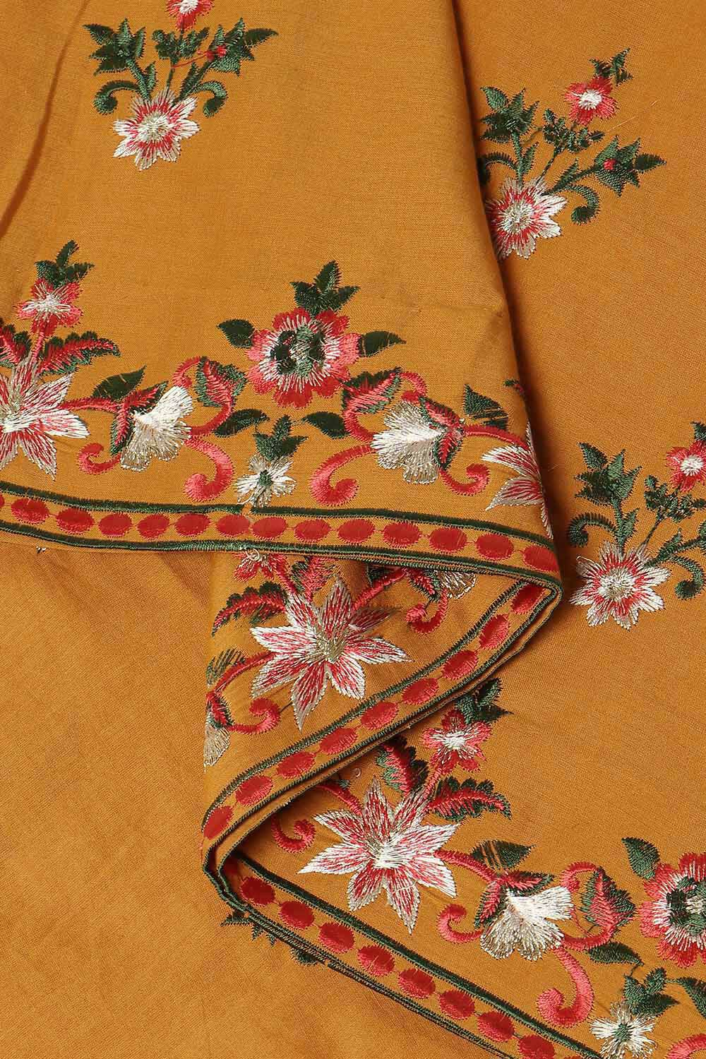Yellow Pure Cotton Embroidered Saree image number null