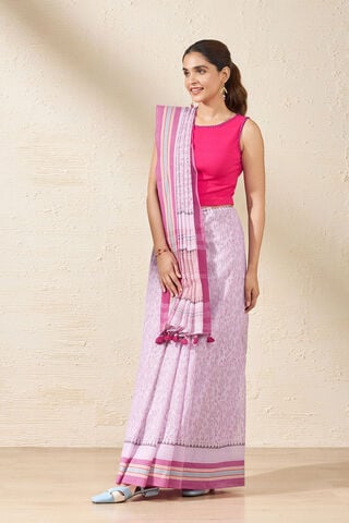 Pink Pure Cotton Block Printed Bengal Saree thumbnail image number null