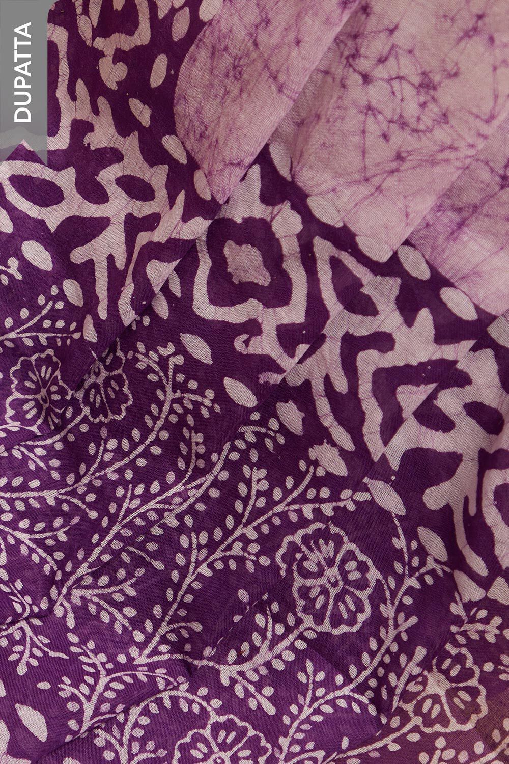 Violet Batik Pure Cotton Unstitched Suit Set image number null
