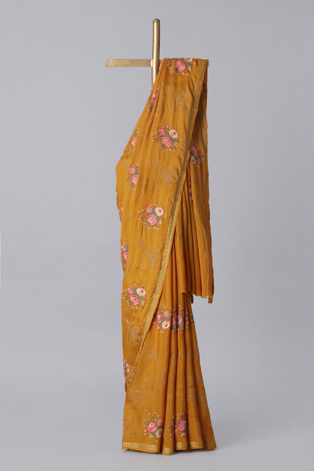 Yellow Chiffon Embroidered Saree image number null