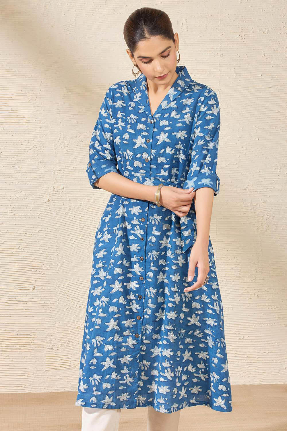 Blue Pure Cotton Printed Sanganeri Kurta image number null