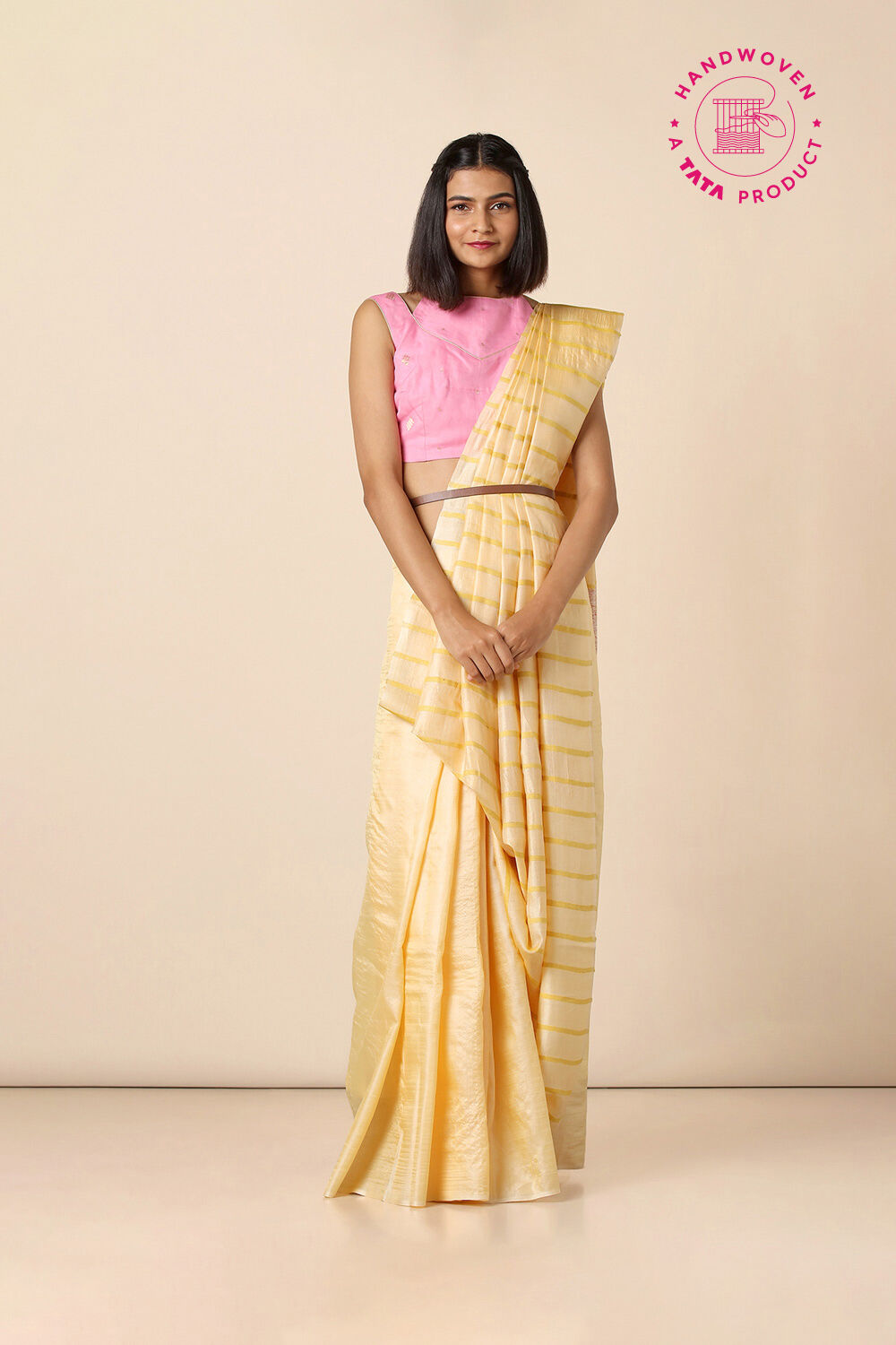 Yellow Pure Tussar Silk Woven Saree image number null