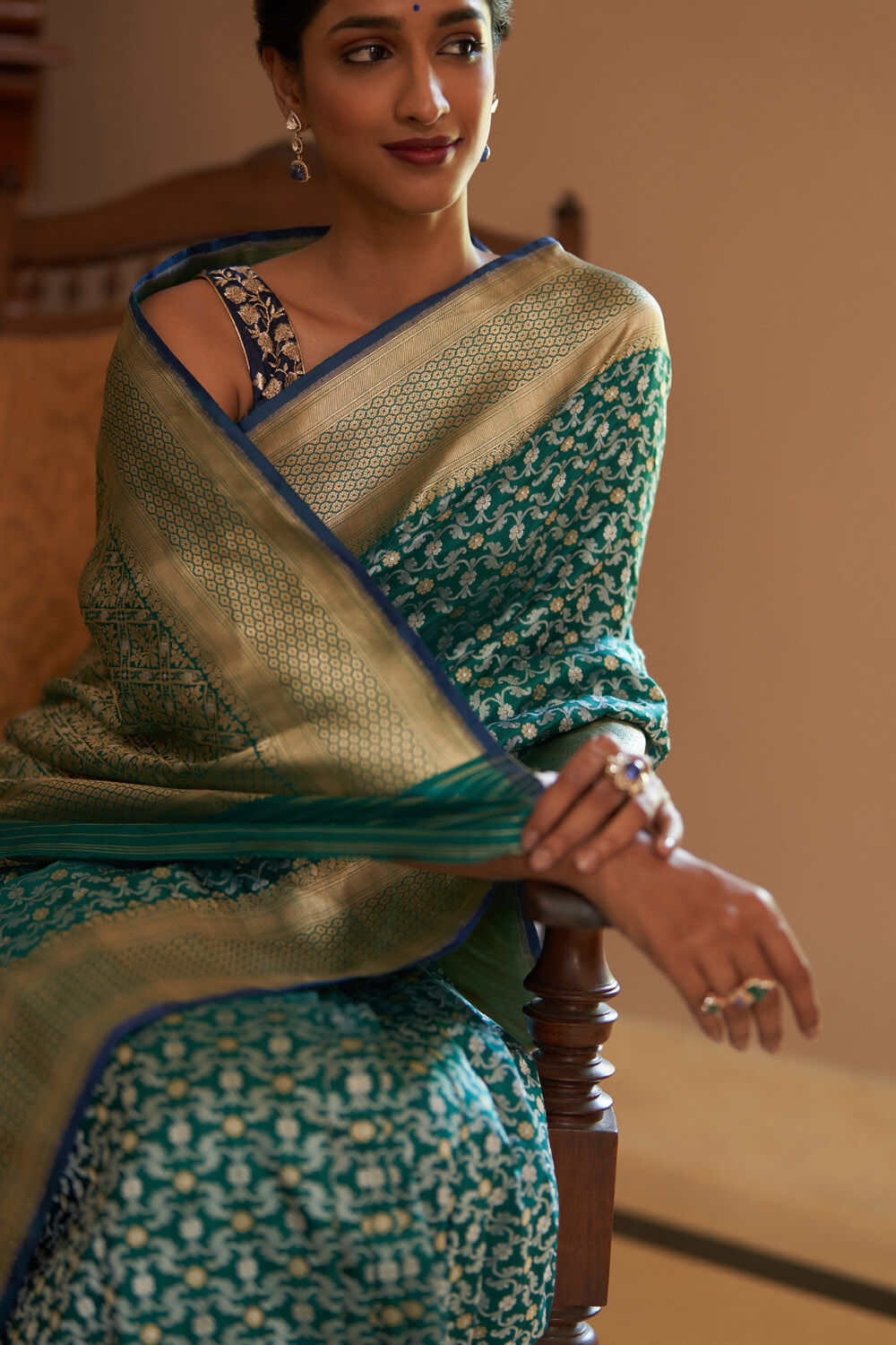 Dark Green Pure Silk Woven Banarasi Saree image number null