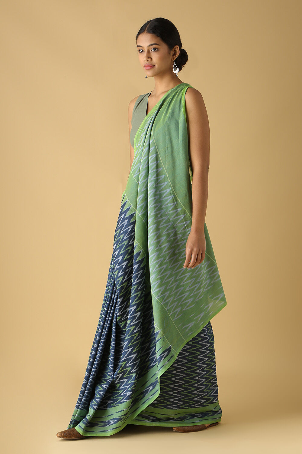 Dark Pure Blue Cotton Pochampalli Ikat image number null