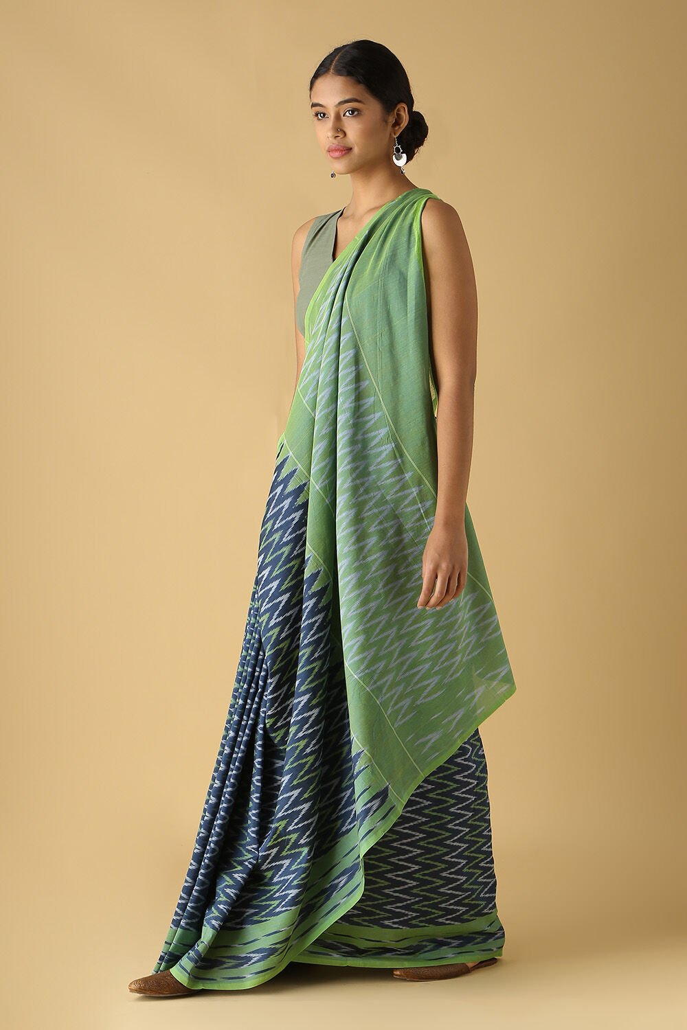 Dark Pure Blue Cotton Pochampalli Ikat image number null