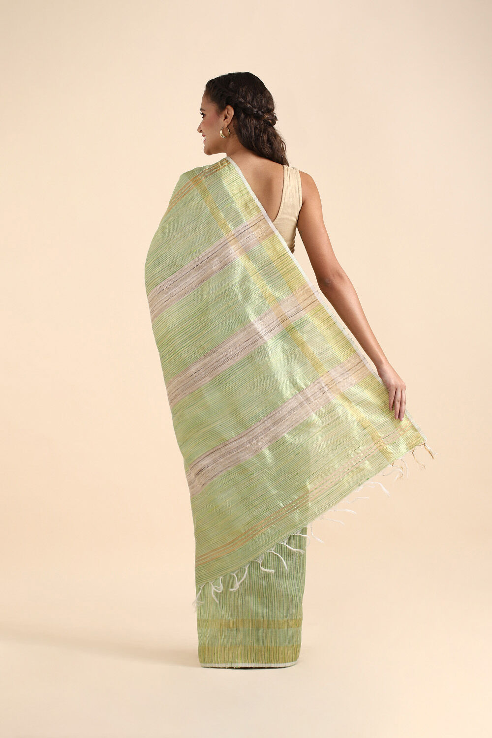 Light Green Pure Tussar Silk Bhagalpuri Saree image number null