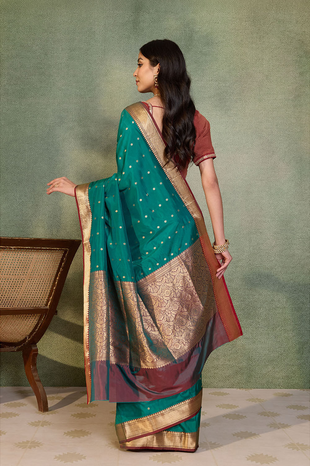 Green Silk Viscose Cutwork Banarasi Inspired Design Saree image number null