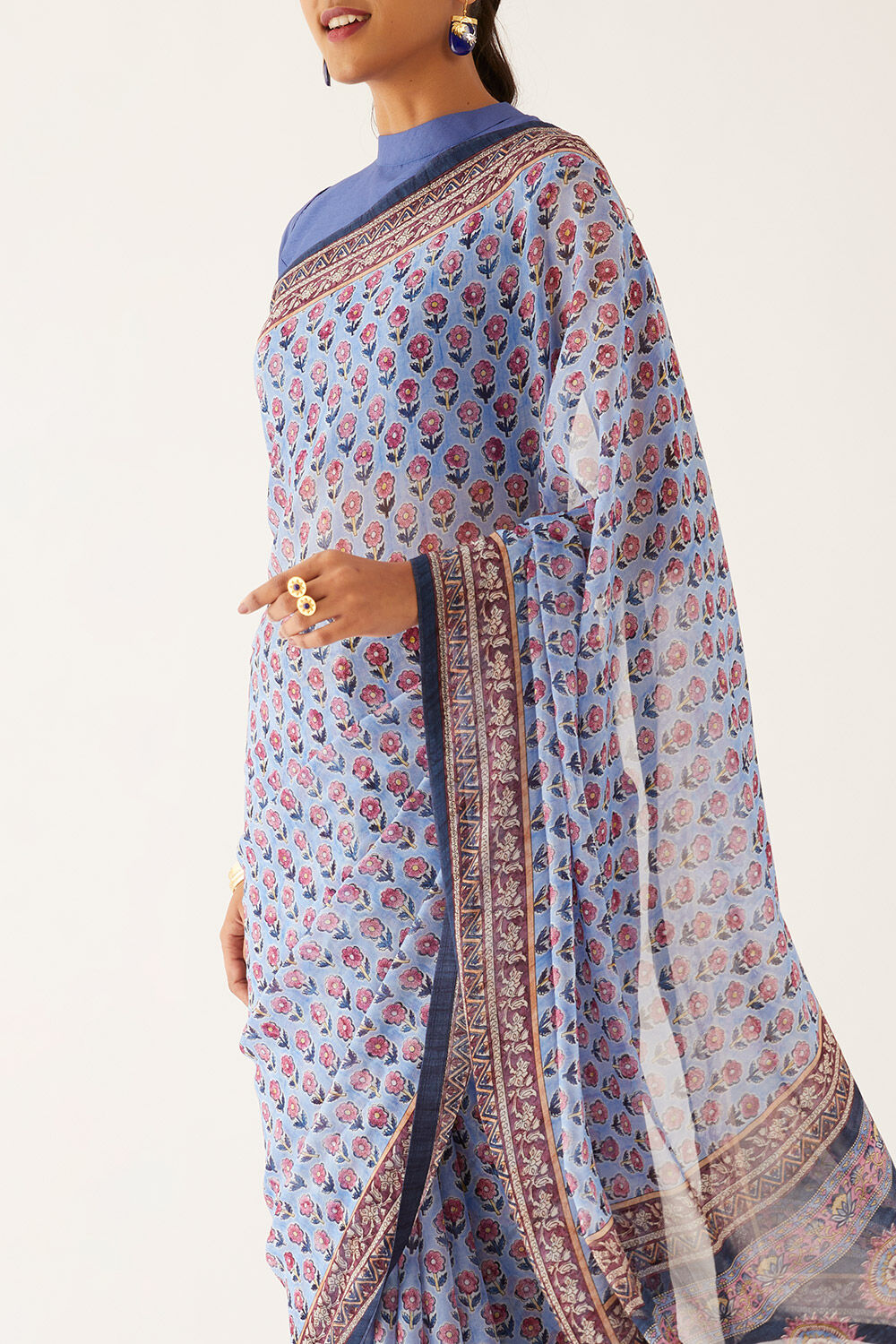 Blue Viscose Georgette Digital Printed Saree image number null