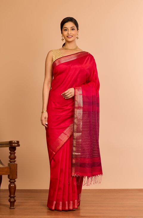 Red Silk Bishnupur Woven Saree