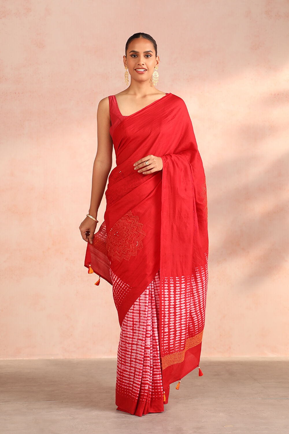 Red Bengal Pure Soft Silk Kantha Embroidered Saree image number null