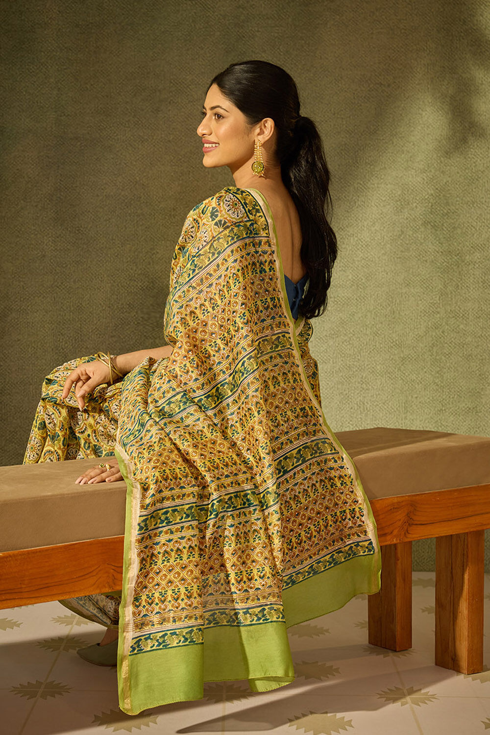Yellow Rajasthan Pure Silk Cotton Printed Sanganeri Saree image number null