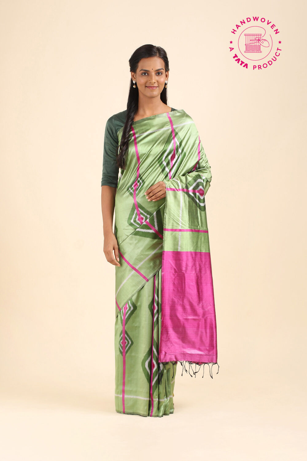 Green Pure Silk Odissa Ikat Saree image number null
