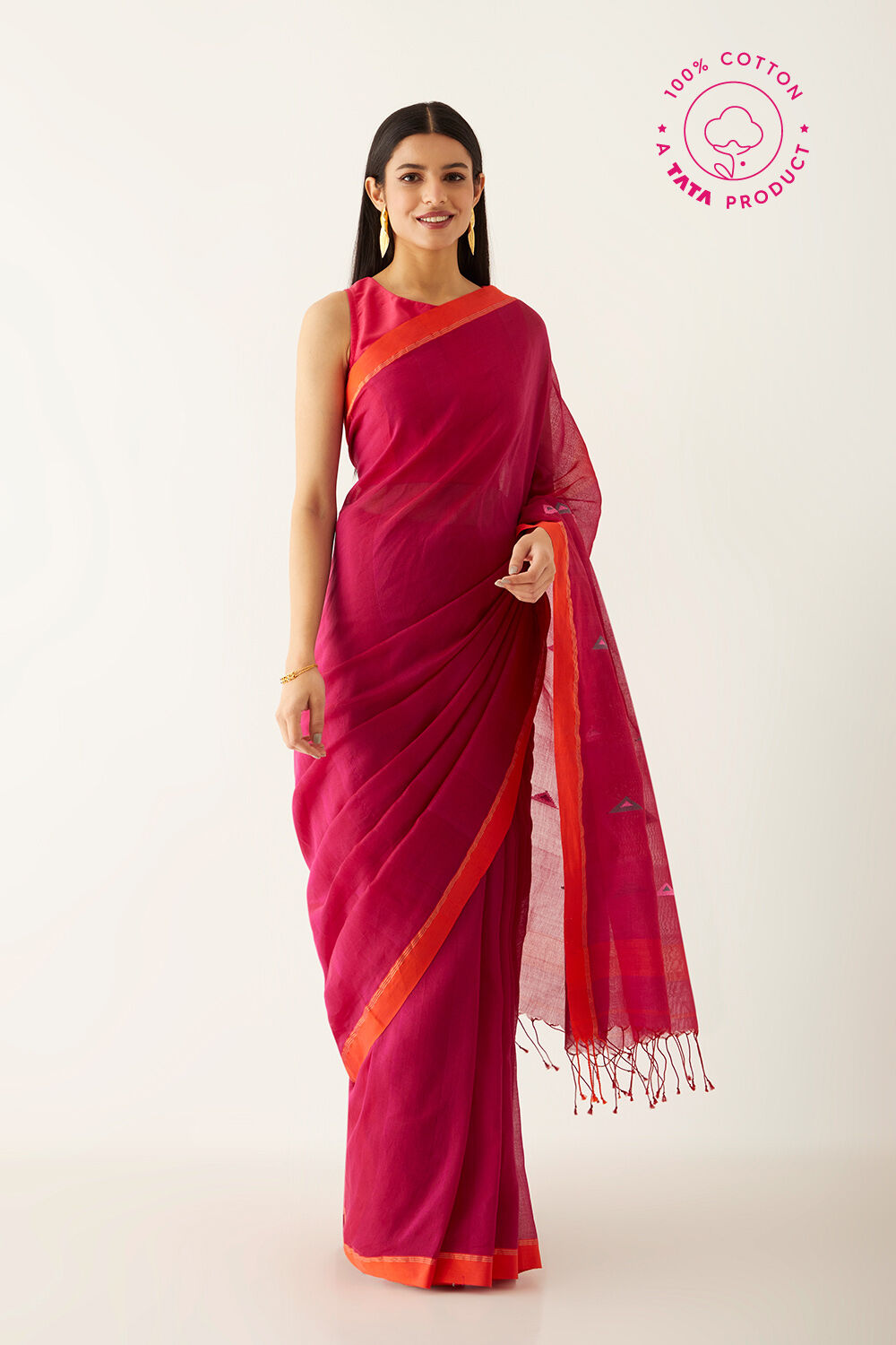Dark Pink Pure Cotton Bengal Saree image number null