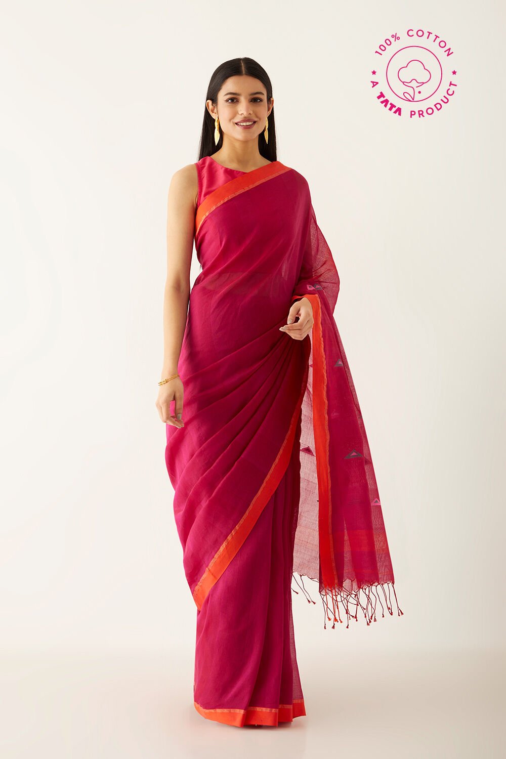 Dark Pink Pure Cotton Bengal Saree image number null