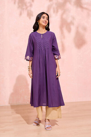 Dark Violet Cotton Viscose Embroidered Kurta thumbnail image number null