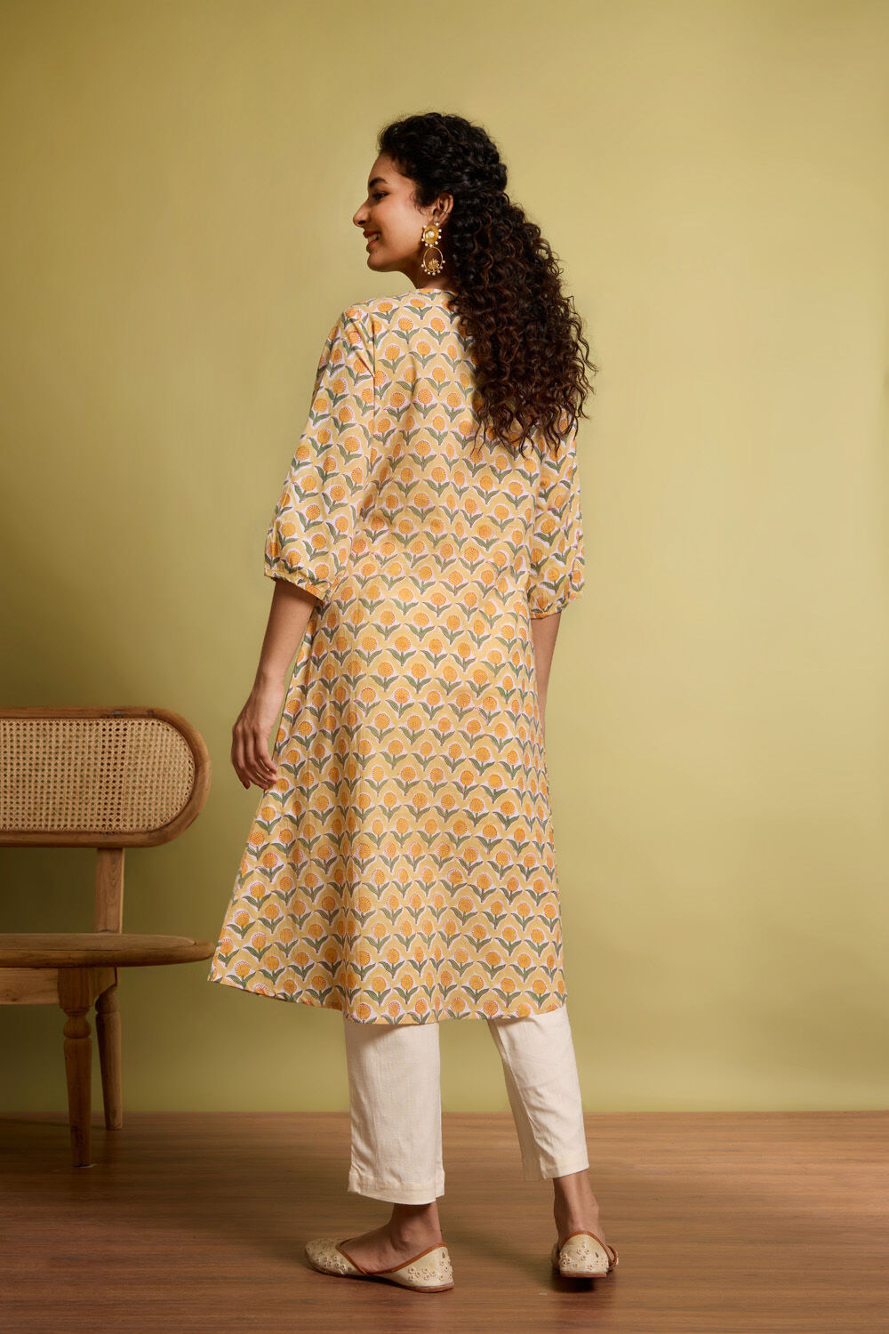 Yellow Pure Cotton Printed Embroidery Kurta image number null