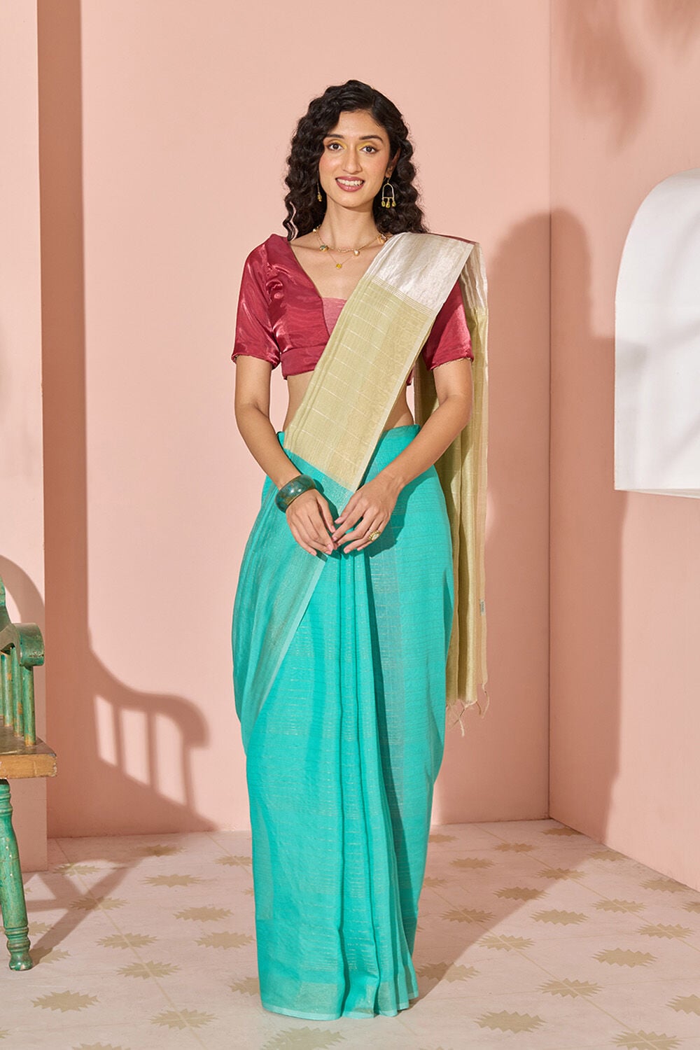 Light Green Woven Silk Viscose Bhagalpur Saree image number null