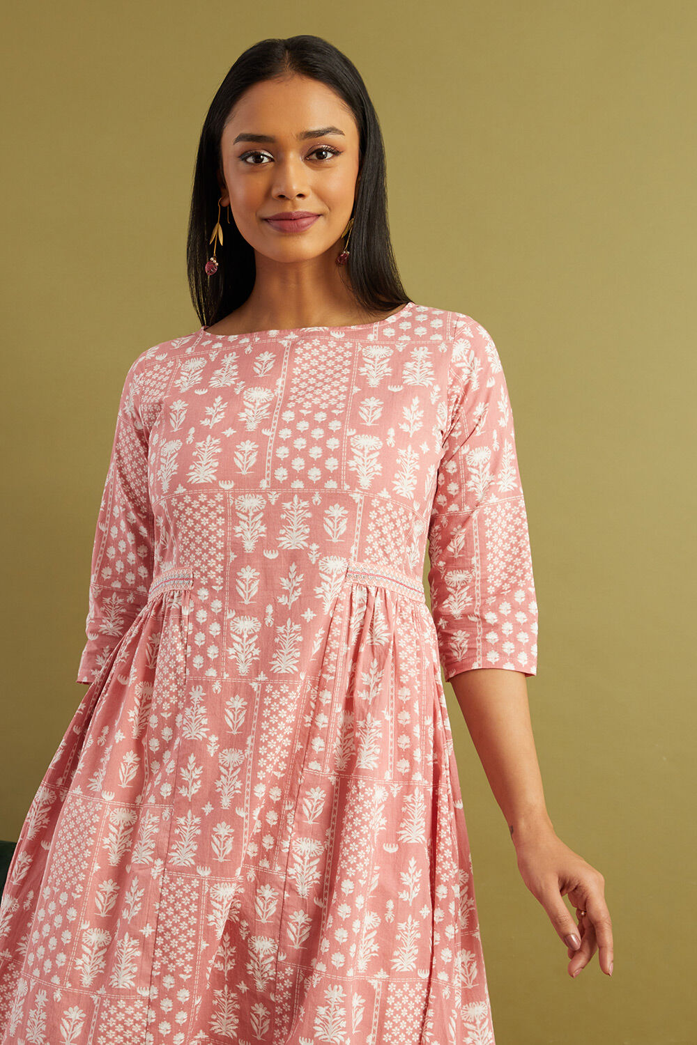 Pink Pure Cotton Screen Printed Kurta image number null