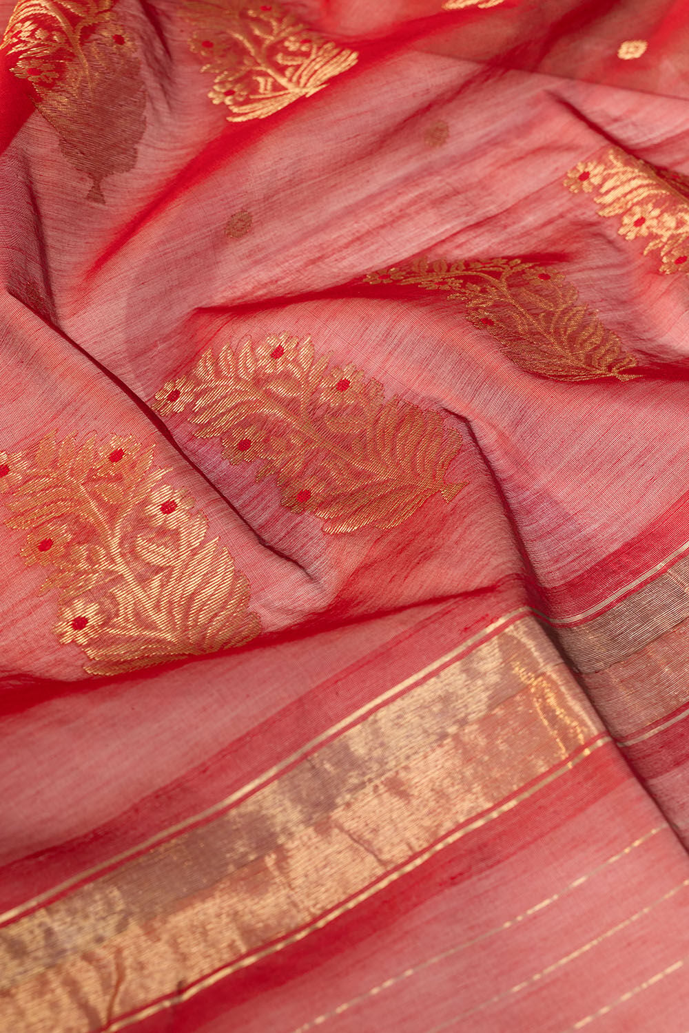 Red Woven Pure Silk Cotton Chanderi Saree image number null